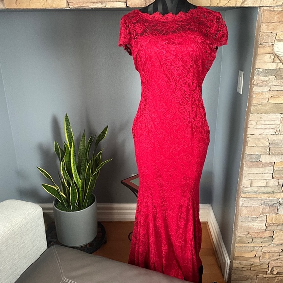 Whimsigoth Vamp Stretch Lace Maxi Gown Mermaid Fairygrunge Pinup Siren Red L - Picture 1 of 12